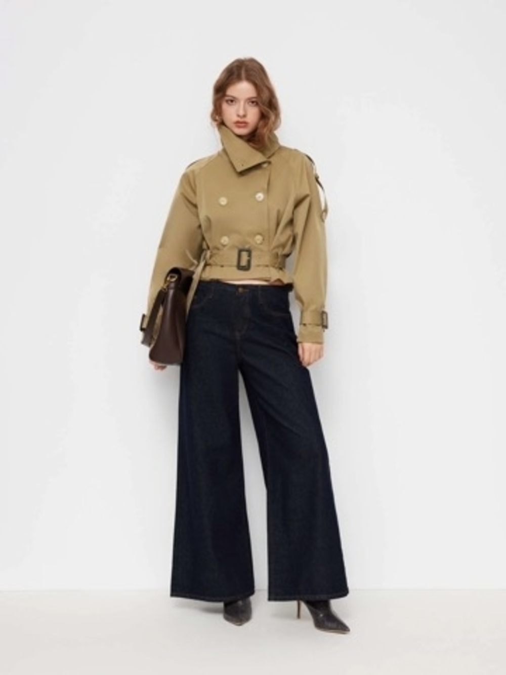 Cider Cropped Khaki Trench Coat with Belt XS - Picture 7 of 11
